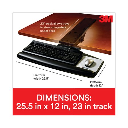 3M Easy Adjust Keyboard Tray, Standard Platform, 23in Track, Black AKT90LE